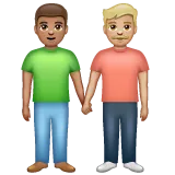 men holding hands: medium skin tone, medium-light skin tone per la piattaforma Whatsapp