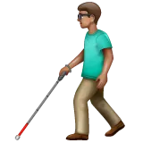 man with white cane: medium skin tone för Whatsapp-plattform