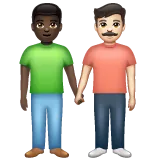men holding hands: dark skin tone, light skin tone para a plataforma Whatsapp