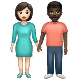 woman and man holding hands: light skin tone, dark skin tone para a plataforma Whatsapp