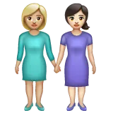 Whatsapp dla platformy women holding hands: medium-light skin tone, light skin tone