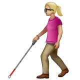 woman with white cane: medium-light skin tone para la plataforma Whatsapp