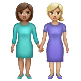 women holding hands: medium skin tone, medium-light skin tone for Whatsapp platform