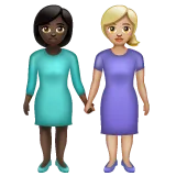 women holding hands: dark skin tone, medium-light skin tone für Whatsapp Plattform