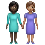 women holding hands: dark skin tone, medium skin tone for Whatsapp platform