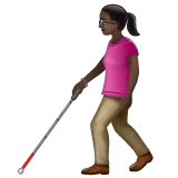 woman with white cane: dark skin tone para la plataforma Whatsapp