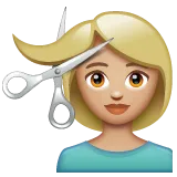 Whatsappプラットフォームのwoman getting haircut: medium-light skin tone