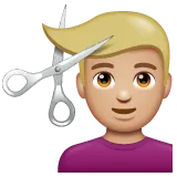 man getting haircut: medium-light skin tone untuk platform Whatsapp