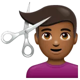 man getting haircut: medium-dark skin tone untuk platform Whatsapp