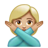 woman gesturing NO: medium-light skin tone para a plataforma Whatsapp