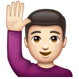man raising hand: light skin tone for Whatsapp platform