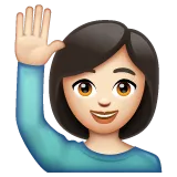 person raising hand: light skin tone لمنصة Whatsapp
