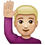 man raising hand: medium-light skin tone สำหรับแพลตฟอร์ม Whatsapp