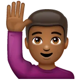 man raising hand: medium-dark skin tone untuk platform Whatsapp