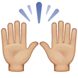 raising hands: medium-light skin tone untuk platform Whatsapp