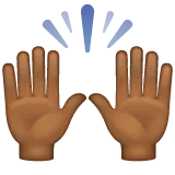 raising hands: medium-dark skin tone per la piattaforma Whatsapp