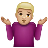 man shrugging: medium-light skin tone til Whatsapp platform