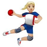 woman playing handball: medium-light skin tone pentru platforma Whatsapp