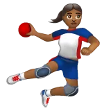 woman playing handball: medium-dark skin tone for Whatsapp platform