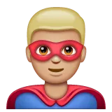 Whatsapp platformu için man superhero: medium-light skin tone