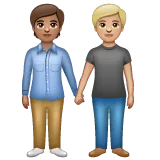 people holding hands: medium skin tone, medium-light skin tone per la piattaforma Whatsapp