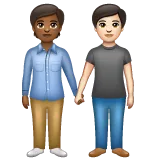 people holding hands: medium-dark skin tone, light skin tone para la plataforma Whatsapp