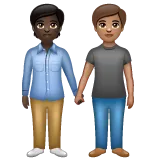 people holding hands: dark skin tone, medium skin tone per la piattaforma Whatsapp