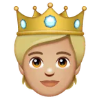 person with crown: medium-light skin tone สำหรับแพลตฟอร์ม Whatsapp