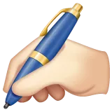 writing hand: light skin tone untuk platform Whatsapp
