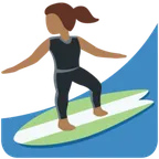 woman surfing: medium-dark skin tone สำหรับแพลตฟอร์ม X / Twitter