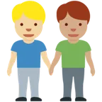 men holding hands: medium-light skin tone, medium skin tone per la piattaforma X / Twitter