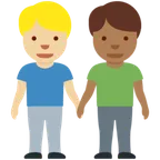 X / Twitter 플랫폼을 위한 men holding hands: medium-light skin tone, medium-dark skin tone