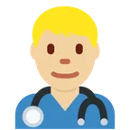 man health worker: medium-light skin tone pentru platforma X / Twitter
