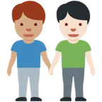 X / Twitter 플랫폼을 위한 men holding hands: medium skin tone, light skin tone