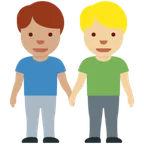 men holding hands: medium skin tone, medium-light skin tone per la piattaforma X / Twitter