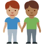 men holding hands: medium skin tone, medium-dark skin tone per la piattaforma X / Twitter