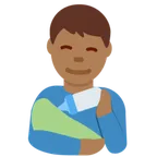 man feeding baby: medium-dark skin tone สำหรับแพลตฟอร์ม X / Twitter