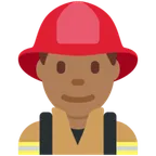 man firefighter: medium-dark skin tone สำหรับแพลตฟอร์ม X / Twitter