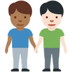 men holding hands: medium-dark skin tone, light skin tone para a plataforma X / Twitter