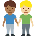 X / Twitter 플랫폼을 위한 men holding hands: medium-dark skin tone, medium-light skin tone