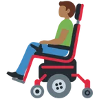 man in motorized wheelchair: medium-dark skin tone สำหรับแพลตฟอร์ม X / Twitter