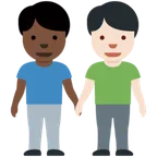 men holding hands: dark skin tone, light skin tone para a plataforma X / Twitter