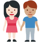 woman and man holding hands: light skin tone, medium skin tone für X / Twitter Plattform