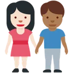 woman and man holding hands: light skin tone, medium-dark skin tone para a plataforma X / Twitter