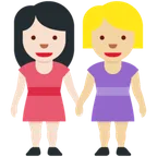 women holding hands: light skin tone, medium-light skin tone für X / Twitter Plattform