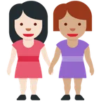 women holding hands: light skin tone, medium skin tone til X / Twitter platform