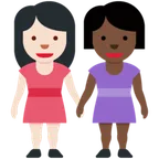 women holding hands: light skin tone, dark skin tone für X / Twitter Plattform