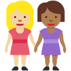 women holding hands: medium-light skin tone, medium-dark skin tone für X / Twitter Plattform