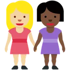 women holding hands: medium-light skin tone, dark skin tone für X / Twitter Plattform