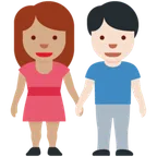 X / Twitter 플랫폼을 위한 woman and man holding hands: medium skin tone, light skin tone